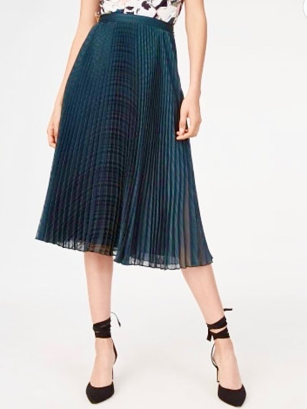 Club Monaco Behtina green accordion pleated chiffon quiet luxury midi skirt 00